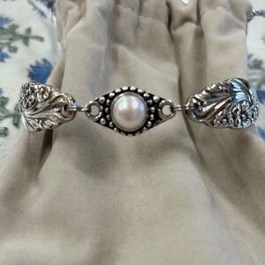 Vintage Silverware Bracelet with Freshwater Pearl